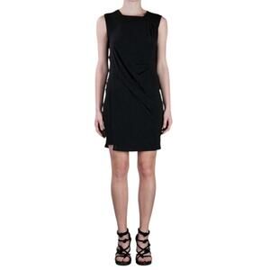 Helmut Lang Slink Seam Black Cocktail Dress Large LBD Stretch Drape Sleeveless